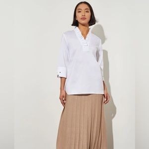 Ming Wang Size L Women's Ruffle neck tunic
